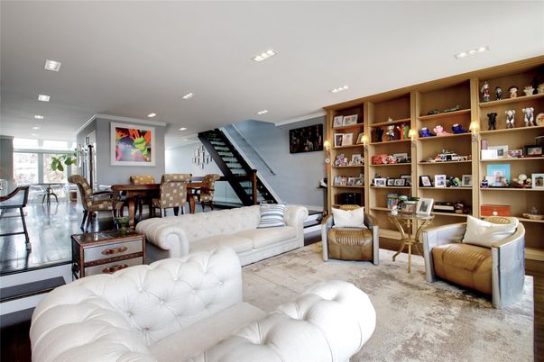 Home Office, Interior, Living room, Recessed Lighting, Wood Texture Flooring