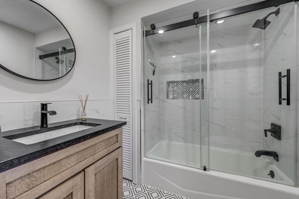 Bathroom, Glass Shower, Interior, Marble Walls