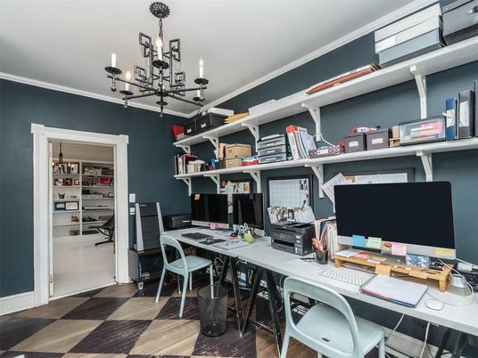 Chandelier, Home Office, Interior, Wood Texture Flooring