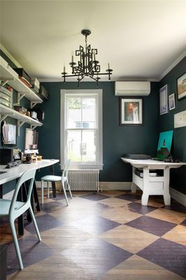 Chandelier, Home Office, Interior, Wood Texture Flooring