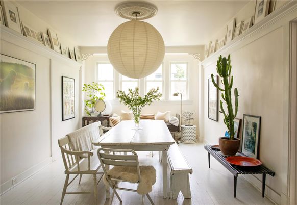 Dining room, Interior, Pendant Lights, Wood Texture Flooring
