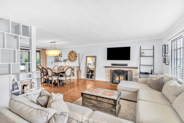 Chandelier, Dining room, Fireplace, Interior, Living room, Wood Texture Flooring