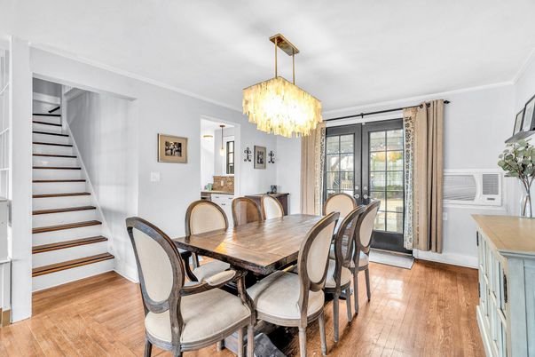 Chandelier, Dining room, Interior, Wood Texture Flooring