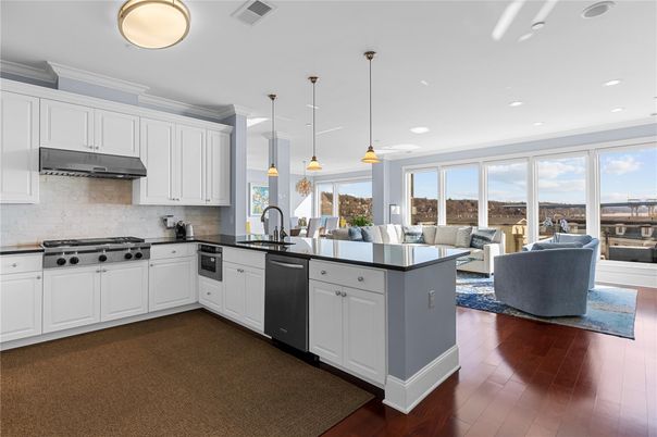 Interior, Kitchen, Living room, Pendant Lights, Recessed Lighting, Stainless Steel Appliances, Wood Texture Flooring