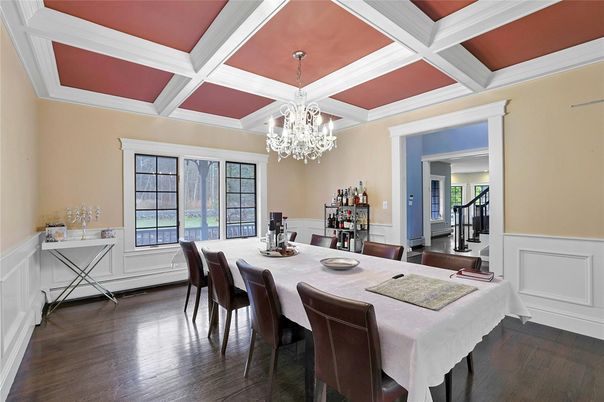 Chandelier, Dining room, Interior, Wood Texture Flooring