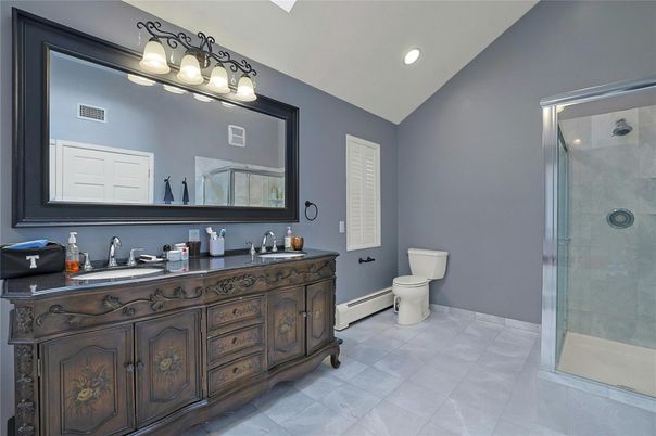 Bathroom, Dual Sink Vanities, Glass Shower, Interior, Recessed Lighting