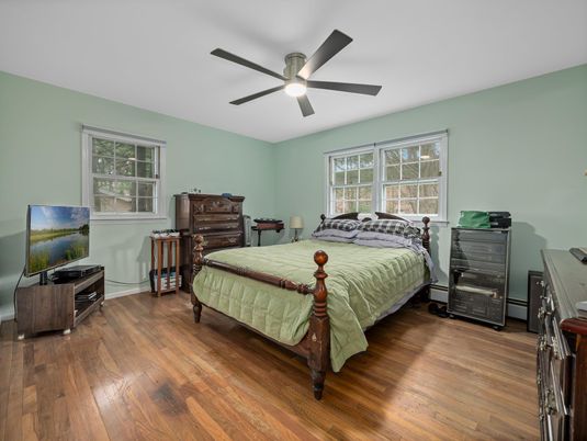 Bedroom, Fireplace, Interior, Wood Texture Flooring