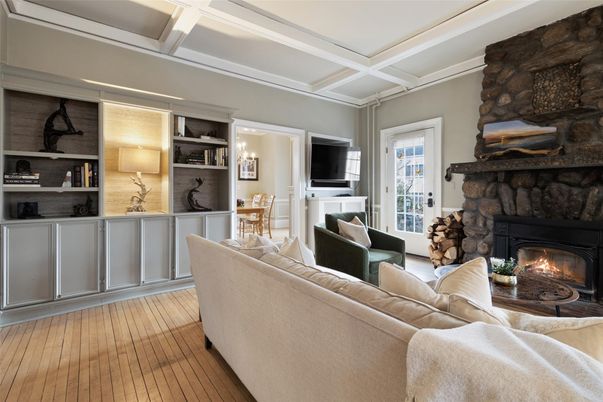 Fireplace, Interior, Living room, Stone Walls, Wood Texture Flooring