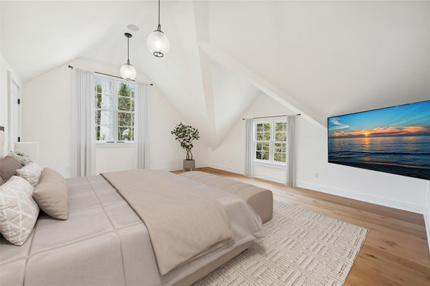 Bedroom, Interior, Pendant Lights, Wood Texture Flooring