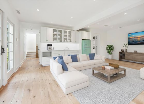 Interior, Kitchen, Living room, Recessed Lighting, Wood Texture Flooring