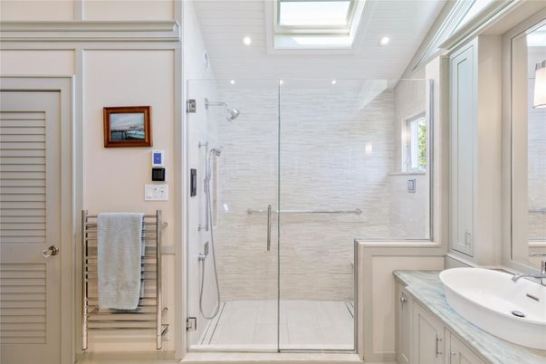 Bathroom, Glass Shower, Interior, Recessed Lighting