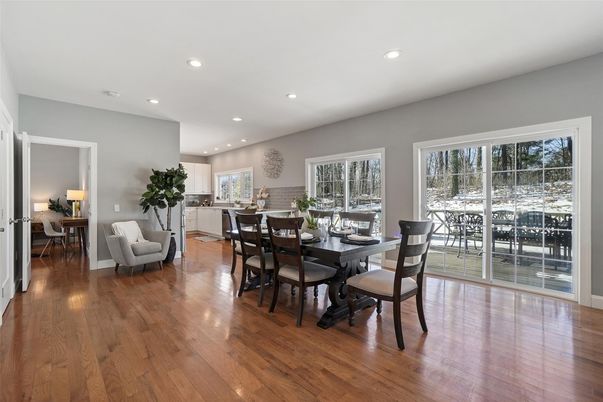 Dining room, Interior, Recessed Lighting, Wood Texture Flooring