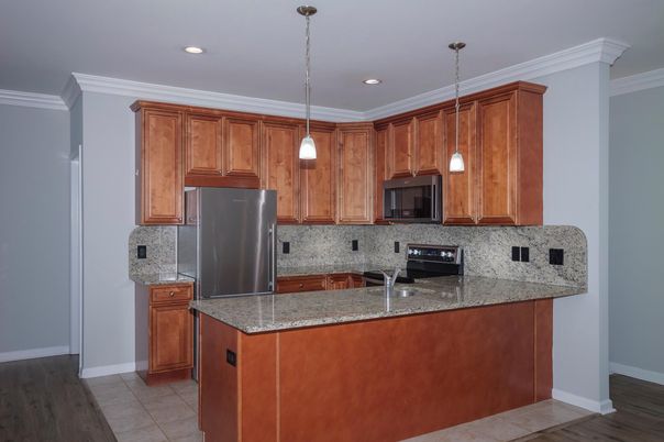 Interior, Kitchen, Pendant Lights, Recessed Lighting, Wood Texture Flooring