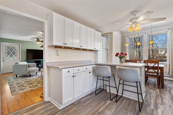 Dining room, Interior, Pendant Lights, Wood Texture Flooring