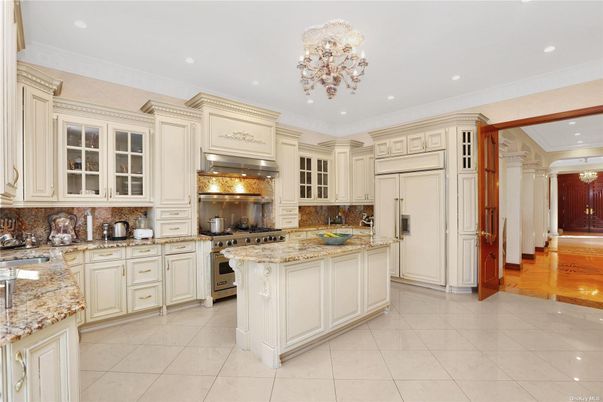 Chandelier, Interior, Kitchen, Recessed Lighting, Stainless Steel Appliances, Wood Texture Flooring