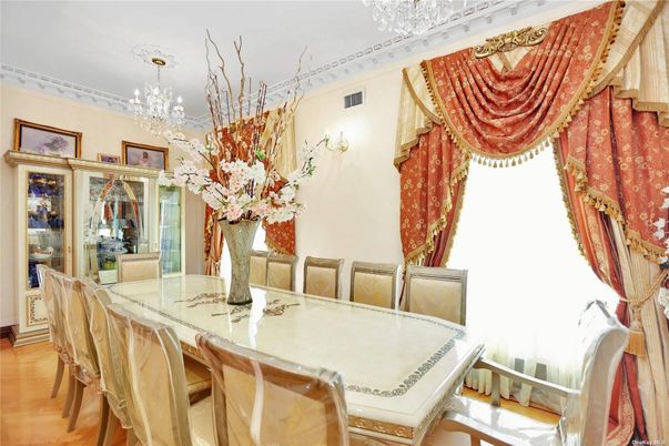 Chandelier, Dining room, Interior, Wood Texture Flooring