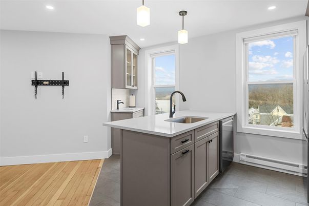 Interior, Kitchen, Pendant Lights, Recessed Lighting, Wood Texture Flooring