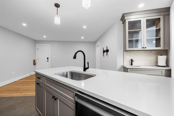 Interior, Kitchen, Pendant Lights, Recessed Lighting, Wood Texture Flooring