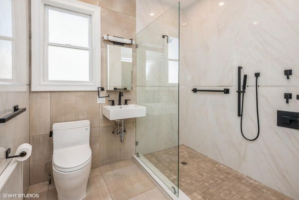 Bathroom, Glass Shower, Interior, Marble Walls