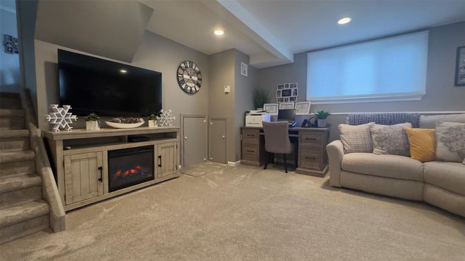Fireplace, Home Office, Interior, Recessed Lighting