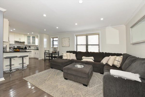 Dining room, Interior, Kitchen, Living room, Recessed Lighting, Stainless Steel Appliances, Wood Texture Flooring