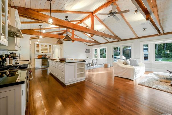 Interior, Kitchen, Living room, Pendant Lights, Wooden Beams, Wood Texture Flooring