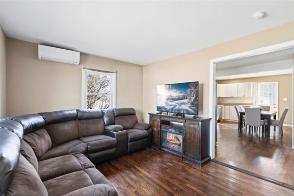 Dining room, Fireplace, Interior, Living room, Wood Texture Flooring