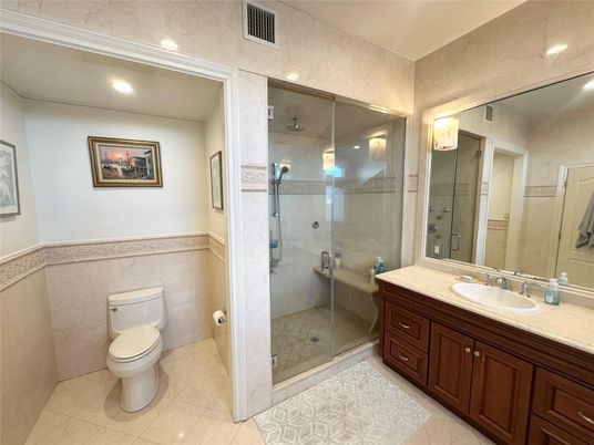 Bathroom, Dual Sink Vanities, Glass Shower, Interior, Recessed Lighting