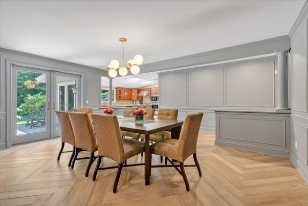 Chandelier, Dining room, Interior, Kitchen, Pendant Lights, Wood Texture Flooring