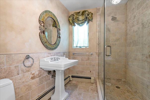 Bathroom, Glass Shower, Interior, Stone Walls