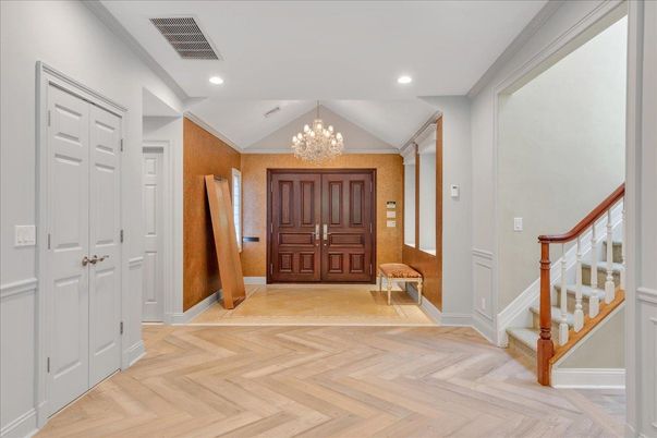 Chandelier, Interior, Recessed Lighting, Wood Texture Flooring