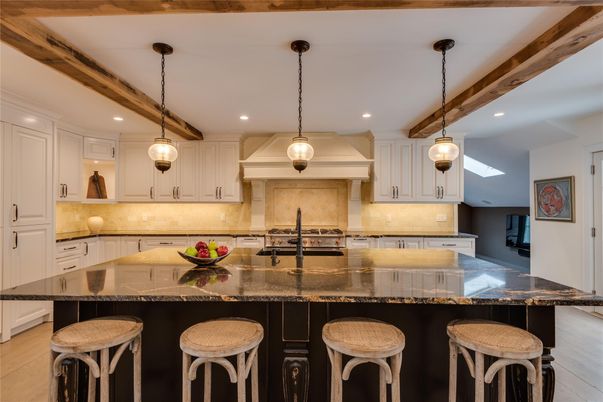 Interior, Kitchen, Pendant Lights, Recessed Lighting, Stainless Steel Appliances, Wooden Beams, Wood Texture Flooring