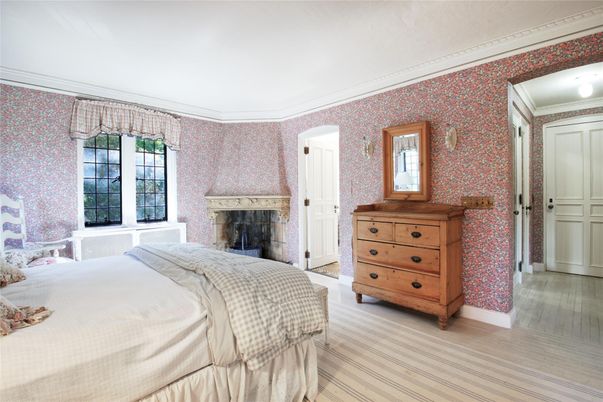 Bedroom, Fireplace, Interior, Wood Texture Flooring
