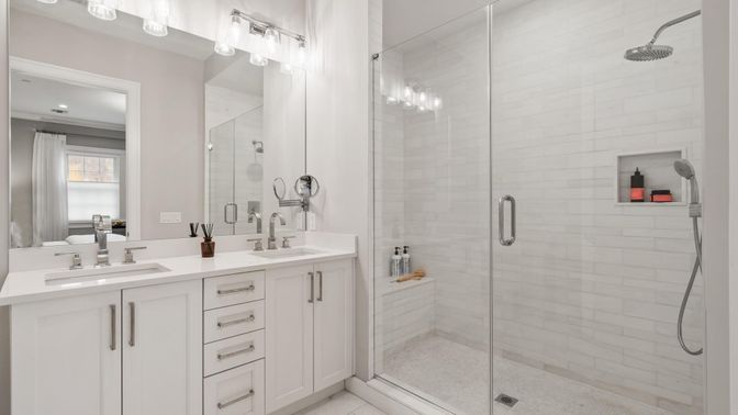 Bathroom, Dual Sink Vanities, Glass Shower, Interior