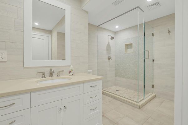 Bathroom, Glass Shower, Interior, Recessed Lighting