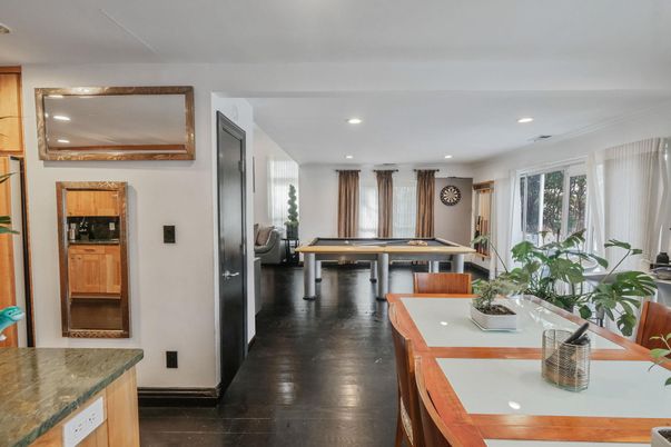 Billiard Table, Game Room, Interior, Recessed Lighting, Wood Texture Flooring