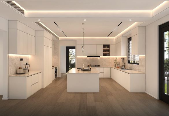 Interior, Kitchen, Pendant Lights, Recessed Lighting, Wood Texture Flooring