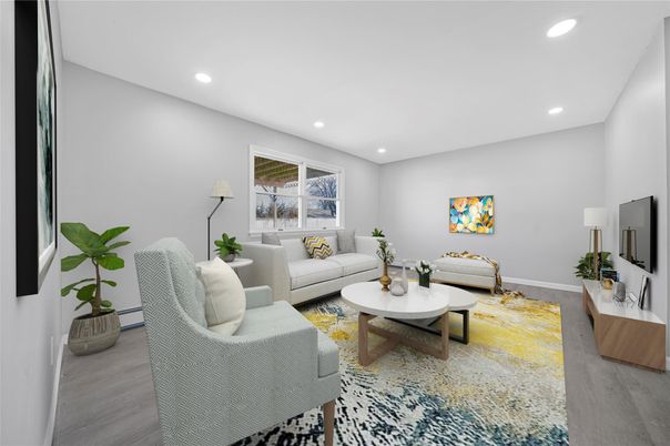 Interior, Living room, Recessed Lighting, Wood Texture Flooring
