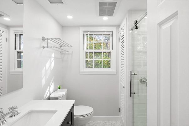 Bathroom, Glass Shower, Interior, Recessed Lighting