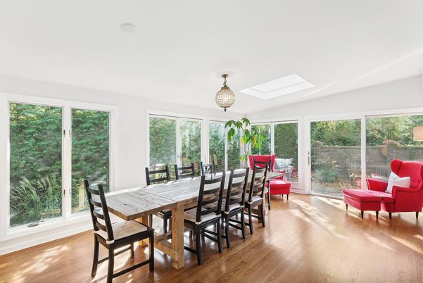 Dining room, Interior, Sun Room, Wood Texture Flooring