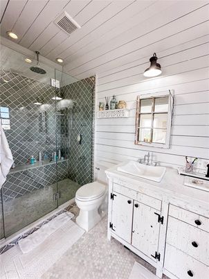Bathroom, Glass Shower, Interior, Recessed Lighting