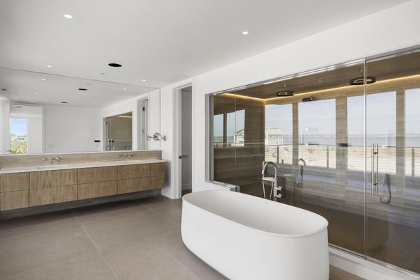 Bathroom, Dual Sink Vanities, Free Standing Baths, Glass Shower, Interior, Recessed Lighting