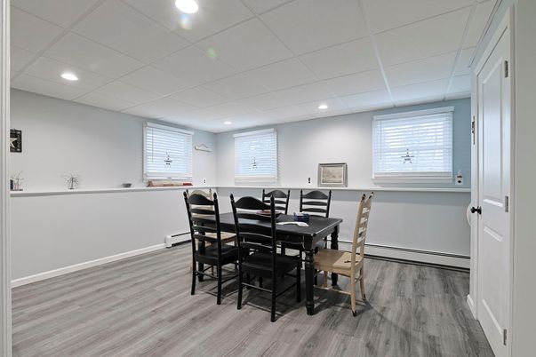 Dining room, Interior, Recessed Lighting, Wood Texture Flooring