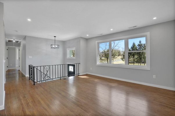 Empty room, Interior, Pendant Lights, Recessed Lighting, Wood Texture Flooring