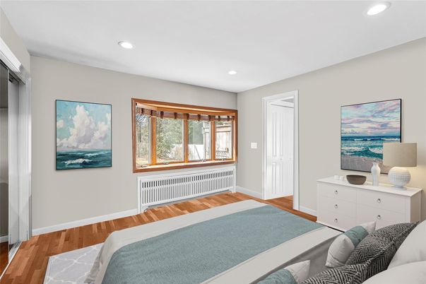 Bedroom, Interior, Recessed Lighting, Wood Texture Flooring