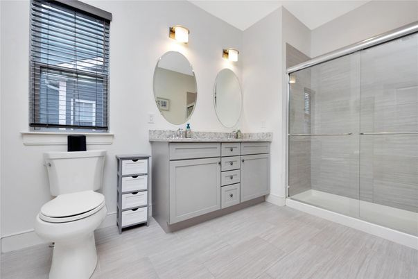 Bathroom, Dual Sink Vanities, Glass Shower, Interior