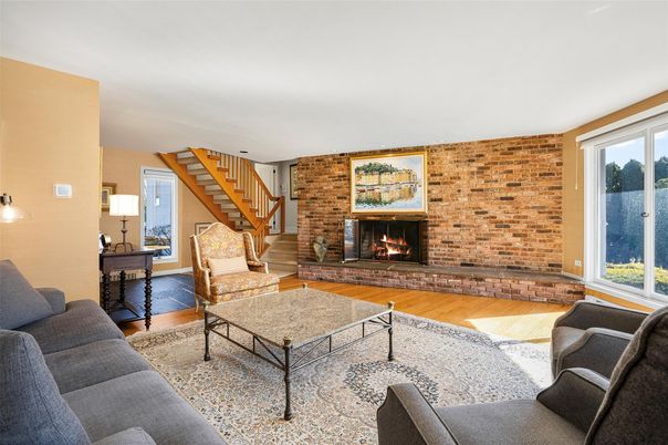 Fireplace, Interior, Living room, Stone Walls, Wood Texture Flooring