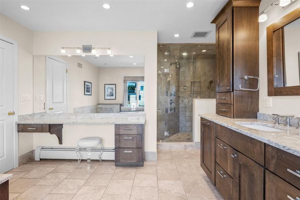 Bathroom, Dual Sink Vanities, Glass Shower, Interior, Recessed Lighting