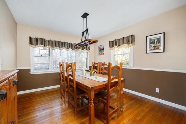Dining room, Interior, Pendant Lights, Wood Texture Flooring