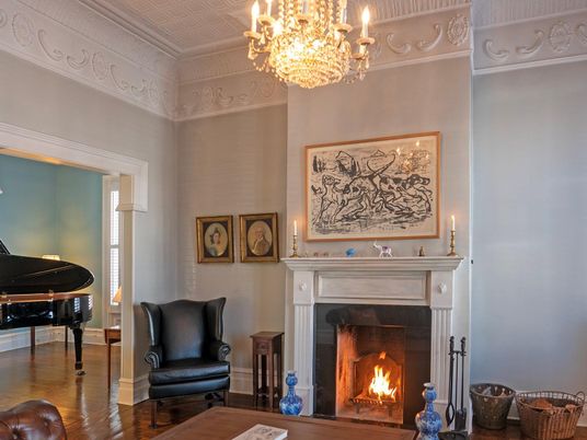 Chandelier, Fireplace, Interior, Piano, Wood Texture Flooring